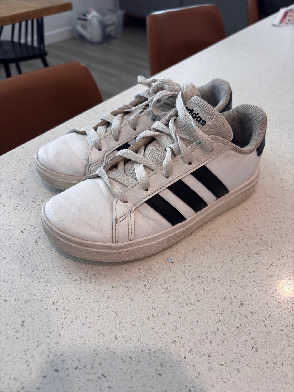adidas White Sneakers with Black Three Stripes - Kids